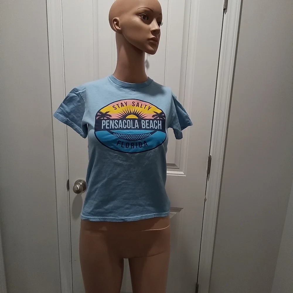 2-$10... Delta Size Youth M Light Blue Graphic T-Shirt Pensacola Beach